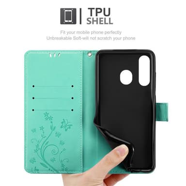 Samsung Galaxy A8s lommebokdeksel Blomster (turkis)