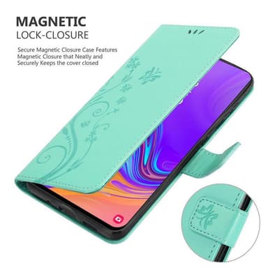 Samsung Galaxy A8s lommebokdeksel Blomster (turkis)