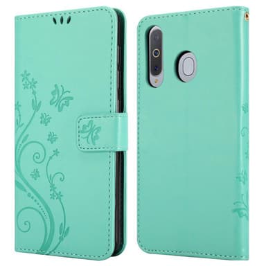 Samsung Galaxy A8s lommebokdeksel Blomster (turkis)