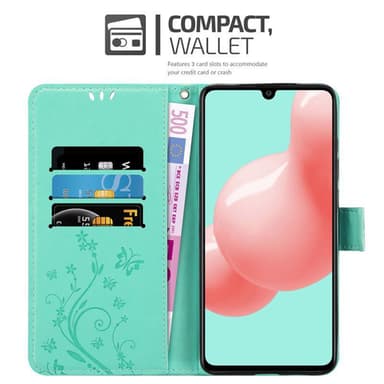Samsung Galaxy A41 lommebokdeksel Blomster (turkis)