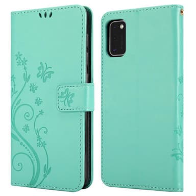 Samsung Galaxy A41 lommebokdeksel Blomster (turkis)