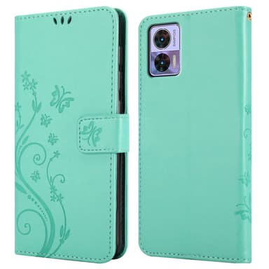 Motorola EDGE 30 NEO lommebokdeksel Blomster (Turkis)