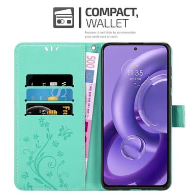 Motorola EDGE 30 NEO lommebokdeksel Blomster (Turkis)