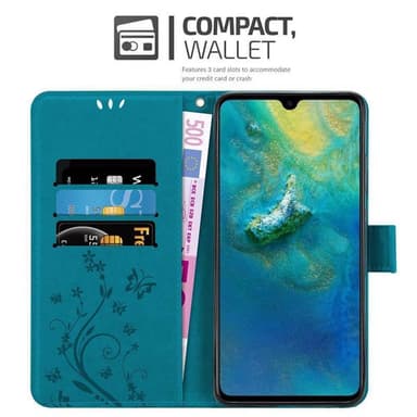 Huawei MATE 20 lommebokdeksel Blomster (blå)