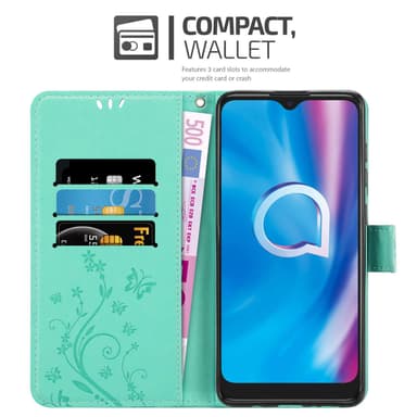 Alcatel 1S 2020 lommebokdeksel Blomster (Turkis)