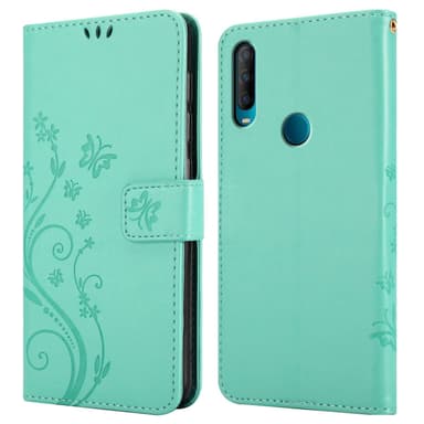 Alcatel 1S 2020 lommebokdeksel Blomster (Turkis)