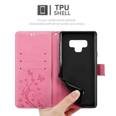 Samsung Galaxy NOTE 9 lommebokdeksel Blomster (rosa)