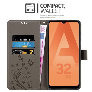 Samsung Galaxy A32 5G lommebokdeksel Blomster (grå)