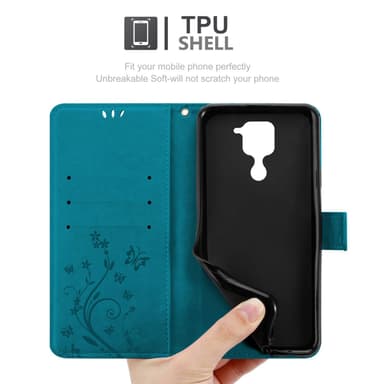 Xiaomi RedMi NOTE 9 lommebokdeksel Blomster (Blå)