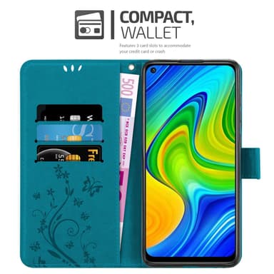 Xiaomi RedMi NOTE 9 lommebokdeksel Blomster (Blå)