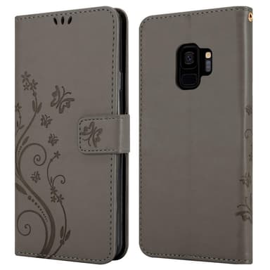 Samsung Galaxy S9 lommebokdeksel Blomster (grå)