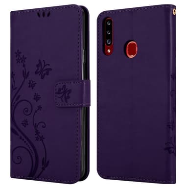 Samsung Galaxy A20s lommebokdeksel Blomster (lilla)
