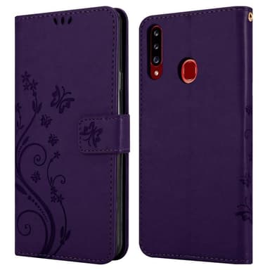 Samsung Galaxy A20s lommebokdeksel Blomster (lilla)