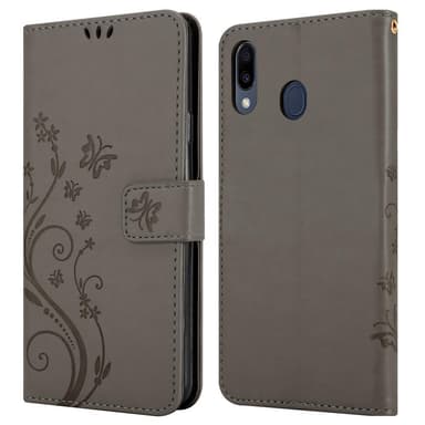 Samsung Galaxy M20 lommebokdeksel Blomster (grå)