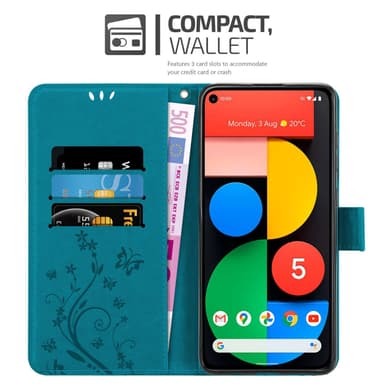 Google PIXEL 5 lommebokdeksel Blomster (Blå)