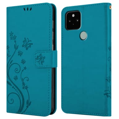 Google PIXEL 5 lommebokdeksel Blomster (Blå)