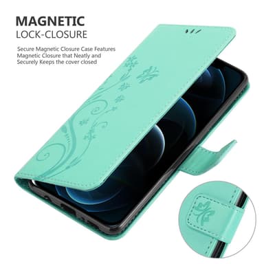 iPhone 13 PRO MAX lommebokdeksel Blomster (turkis)
