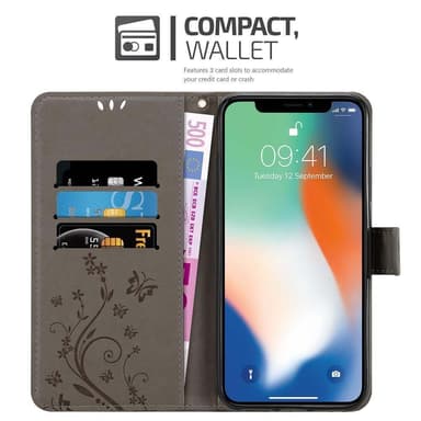 iPhone XR lommebokdeksel Blomster (grå)