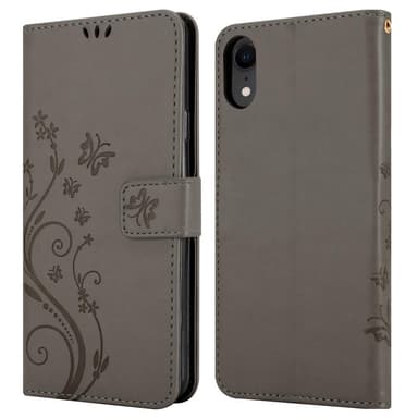 iPhone XR lommebokdeksel Blomster (grå)