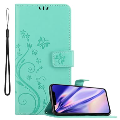 iPhone 13 PRO MAX lommebokdeksel Blomster (turkis)