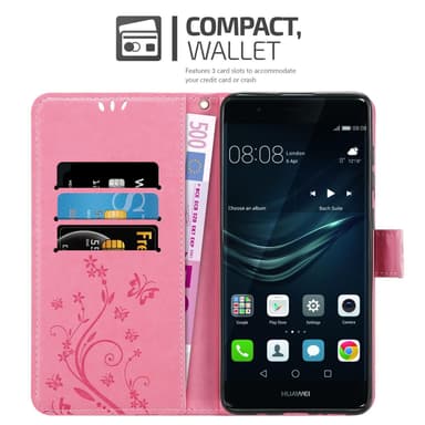 Huawei P9 lommebokdeksel Blomster (rosa)