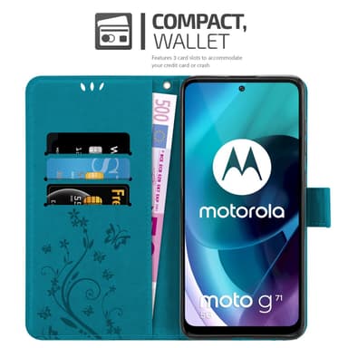 Motorola MOTO G71 5G lommebokdeksel Blomster (blå)