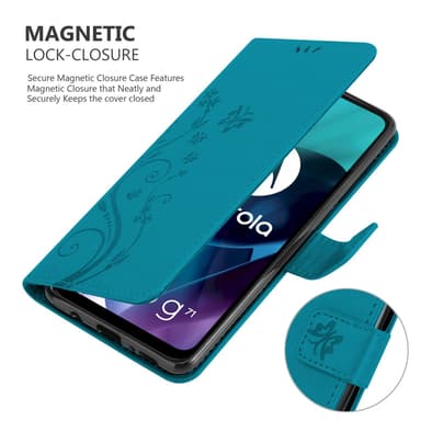 Motorola MOTO G71 5G lommebokdeksel Blomster (blå)