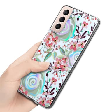 Samsung Galaxy S21 PLUS lommebokdeksel Blomster (hvit)