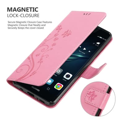 Huawei P9 lommebokdeksel Blomster (rosa)