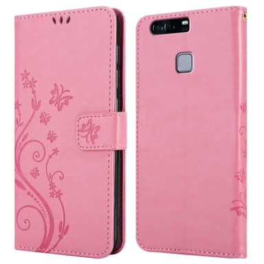 Huawei P9 lommebokdeksel Blomster (rosa)