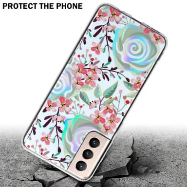 Samsung Galaxy S21 PLUS lommebokdeksel Blomster (hvit)