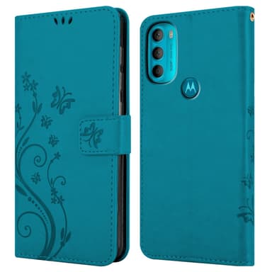 Motorola MOTO G71 5G lommebokdeksel Blomster (blå)
