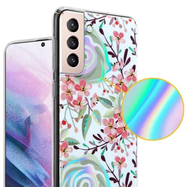 Samsung Galaxy S21 PLUS lommebokdeksel Blomster (hvit)