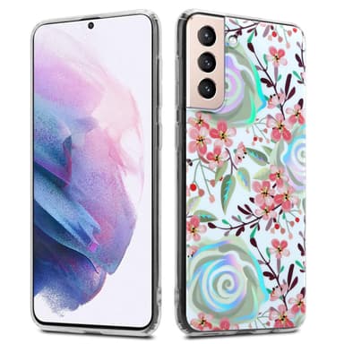 Samsung Galaxy S21 PLUS lommebokdeksel Blomster (hvit)