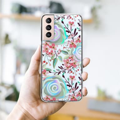 Samsung Galaxy S21 PLUS lommebokdeksel Blomster (hvit)