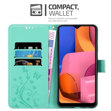 Samsung Galaxy A20s lommebokdeksel Blomster (turkis)