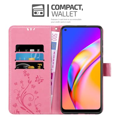 Oppo A94 5G lommebokdeksel Blomster (rosa)
