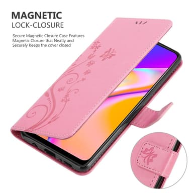 Oppo A94 5G lommebokdeksel Blomster (rosa)