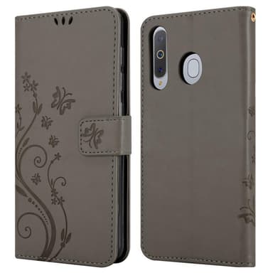 Samsung Galaxy A8s lommebokdeksel Blomster (grå)