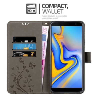Samsung Galaxy J6 PLUS lommebokdeksel Blomster (grå)