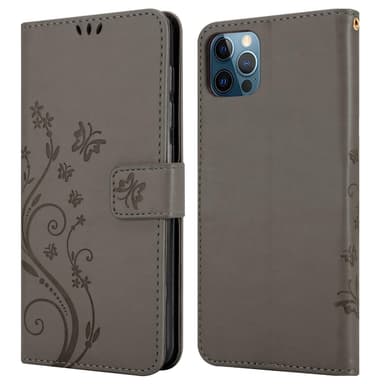 iPhone 13 PRO MAX lommebokdeksel Blomster (grå)