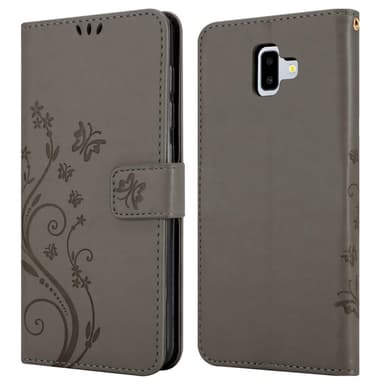 Samsung Galaxy J6 PLUS lommebokdeksel Blomster (grå)