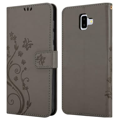 Samsung Galaxy J6 PLUS lommebokdeksel Blomster (grå)