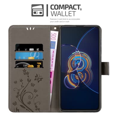Asus ZenFone 8 FLIP lommebokdeksel Blomster (grå)