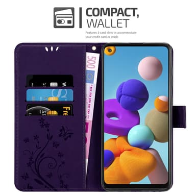 Samsung Galaxy A21s lommebokdeksel Blomster (lilla)