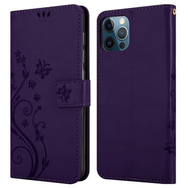 iPhone 12 / 12 PRO lommebokdeksel Blomster (lilla)