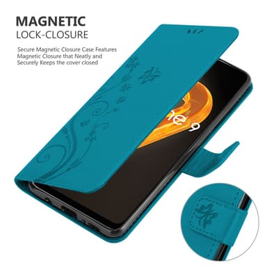 Realme 9 4G / 9 PRO+ lommebokdeksel Blomster (blå)