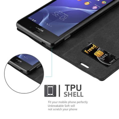 Sony Xperia M2 / M2 AQUA lommebokdeksel case (svart)