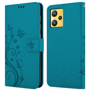 Realme 9 4G / 9 PRO+ lommebokdeksel Blomster (blå)
