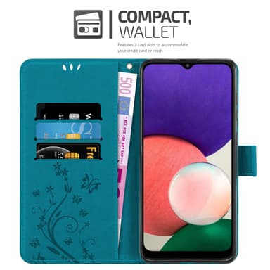Samsung Galaxy A22 5G lommebokdeksel Blomster (blå)